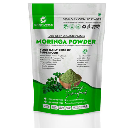 Grandhike Moringa Powder 200g | 100% Organic & Natural Superfood | Rich in Iron, Calcium, Vitamins A, C, E | Plant-Based Protein | Boosts Energy, Immunity & Digestion | Gluten-Free, Vegan